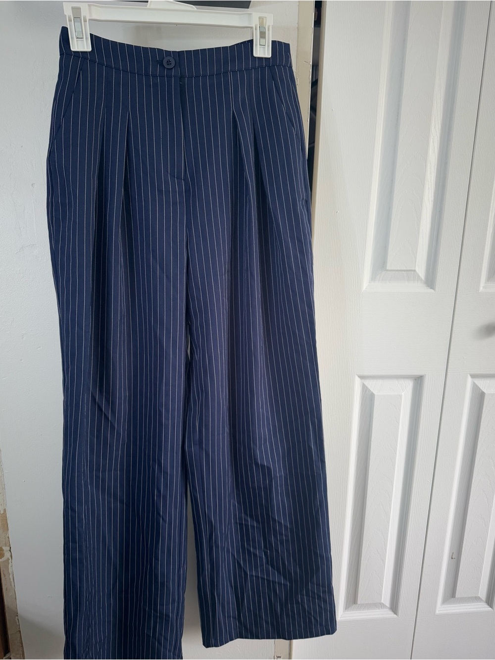 Navy Pinstripe Wide-Leg women’s Pants